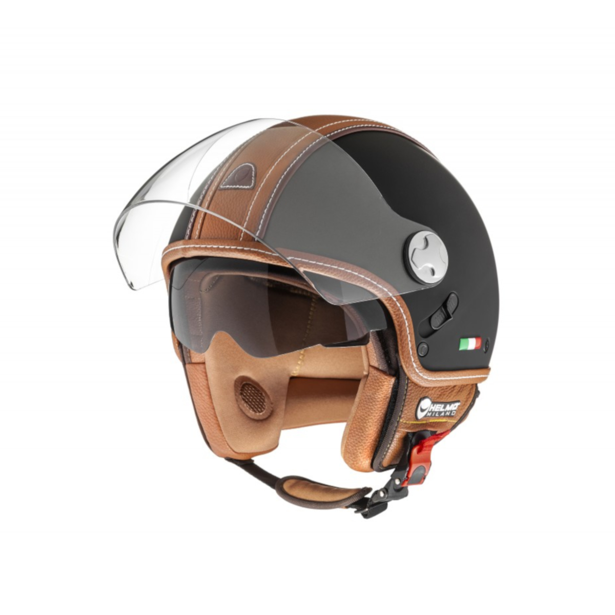 Helmo Milano Demi Jet PelleDura Premium black matt with brown eco-leather