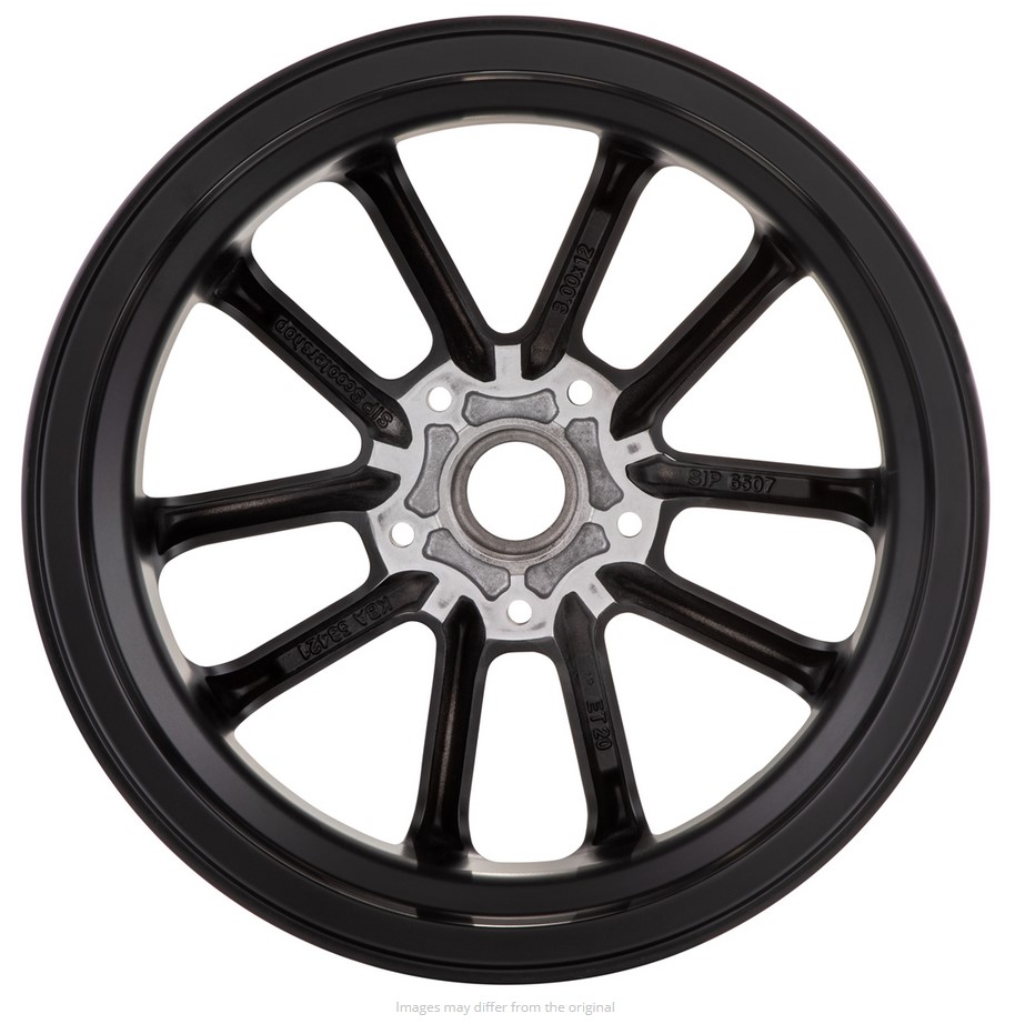 Rim front/rear 12" for Vespa GTS/GTS Super/GTV/GT 125-300cc, black with silver rim