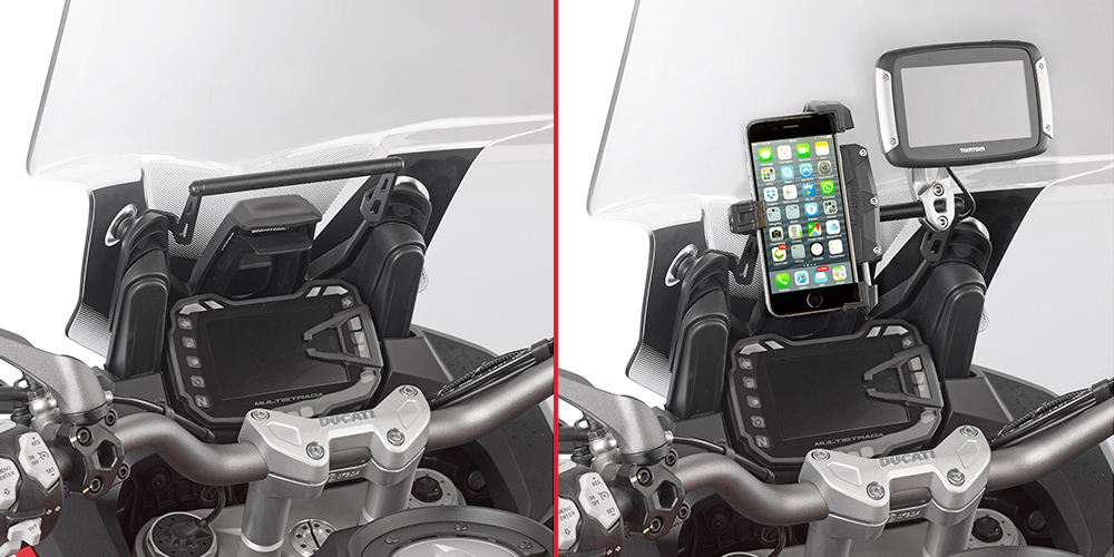 Bracket for mounting on the windshield for navi / smartphone for Ducati Multistrada Givi