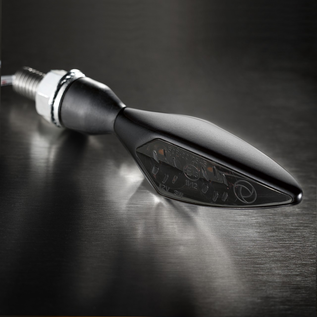 Kellermann turn signal, Rhombus Dark, steel, LED, VL/HR, 12 V, black satin, M8x20, E-tested