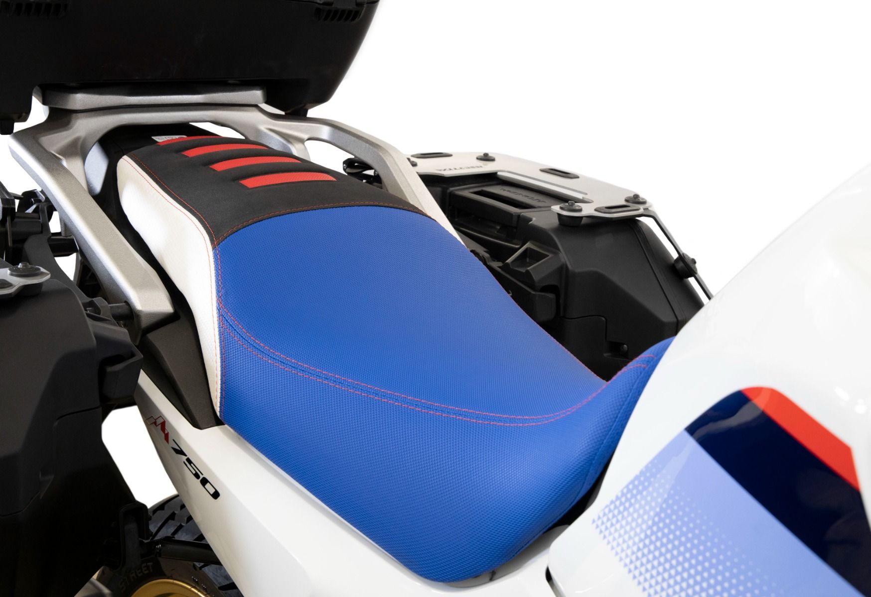 Seat cover for Honda XL 750 Transalp, blue / white / black with red inserts