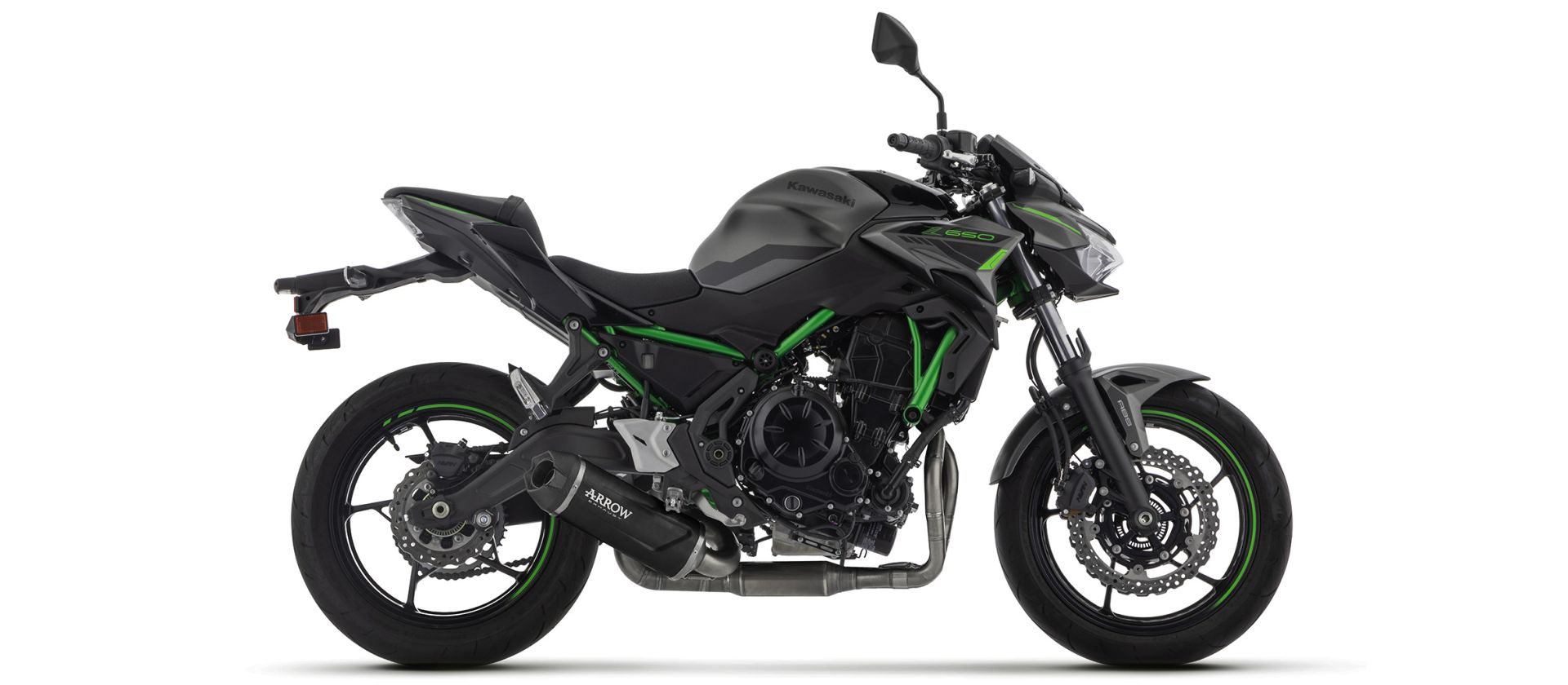ARROW INDY RACE EVO Aluminum Exhaust System in Black with Carbon Fiber Tailpipe for Kawasaki Ninja 650 / Z 650