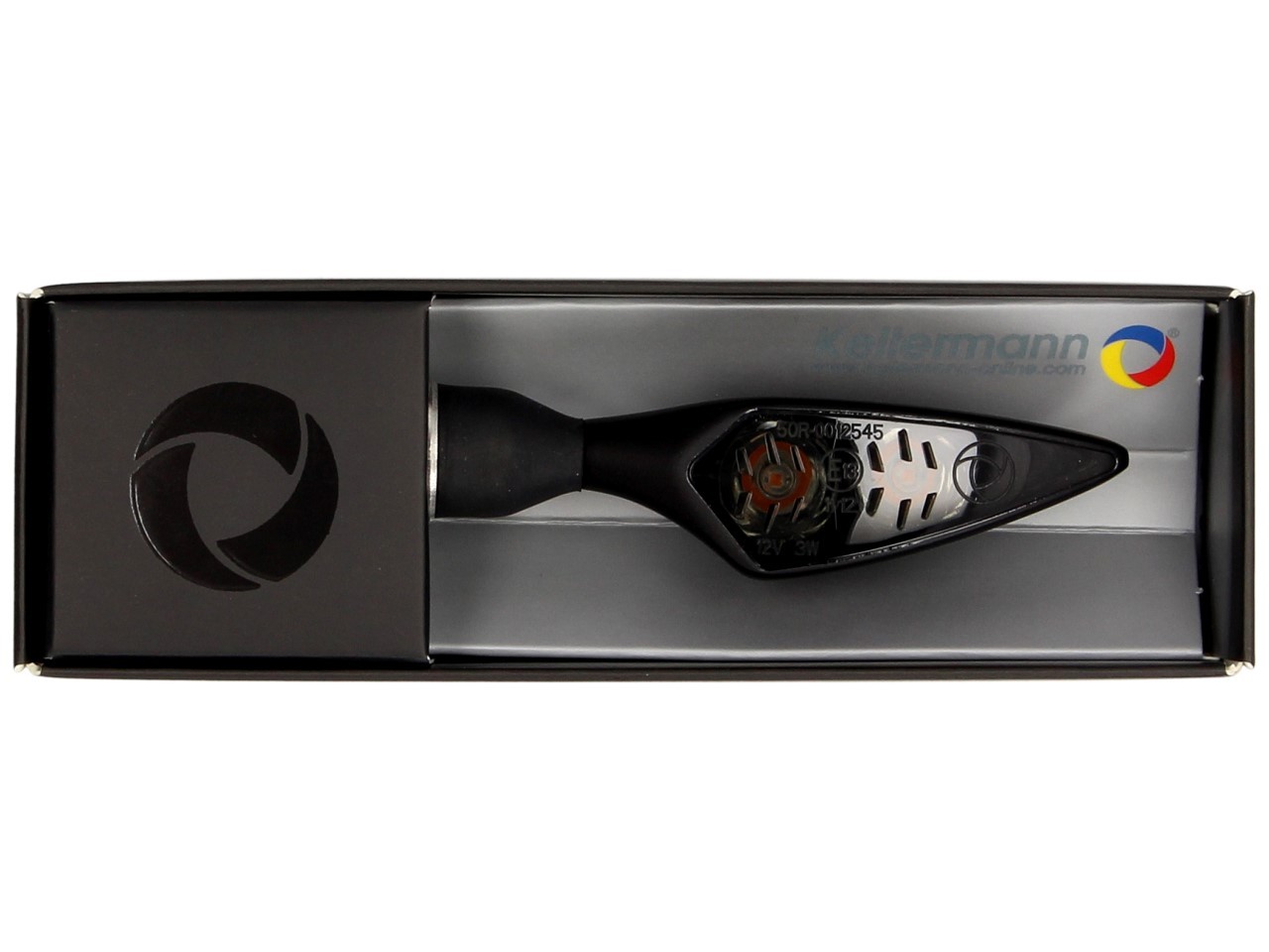 Kellermann turn signal, Rhombus Dark, steel, LED, VL/HR, 12 V, black satin, M8x20, E-tested