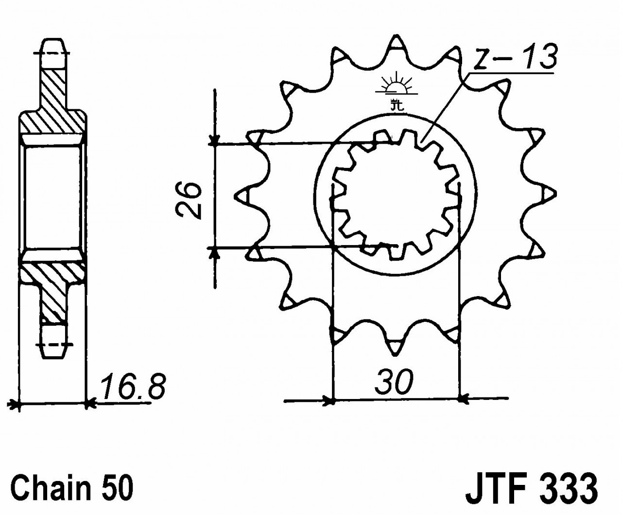 JT chain sprocket steel, pitch: 530, number of teeth: 16, JTF333.16