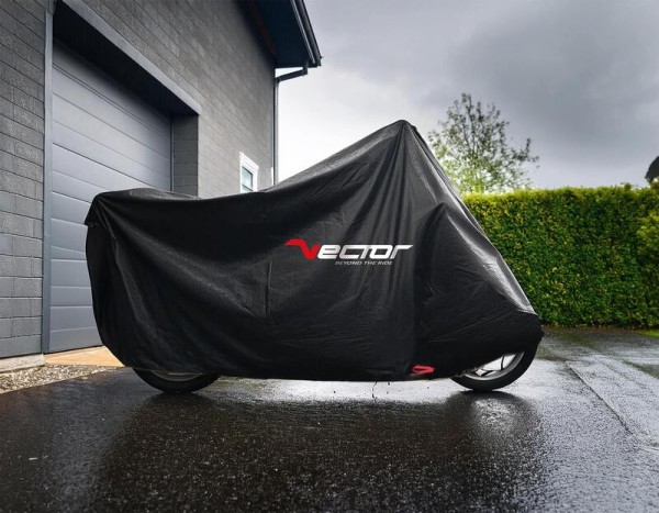 VECTOR Heavy Duty tarpaulin for motorcycle/scooter with top case high windshield - Black