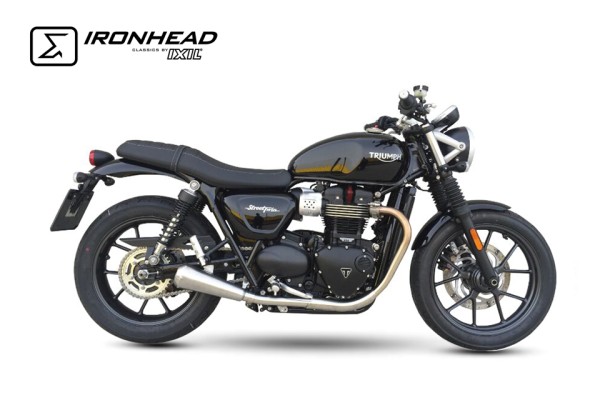 IRONHEAD Full Line rear muffler Triumph Street Twin 900 (16-18), stainless steel, slip on, pair, E-approved