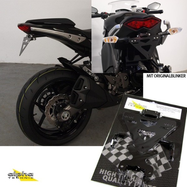 alpha Technik Kennzeichenhalter für Kawasaki ZX10R; Typ ZXT00E,ZXT00F; Modelljahr 2008-2010