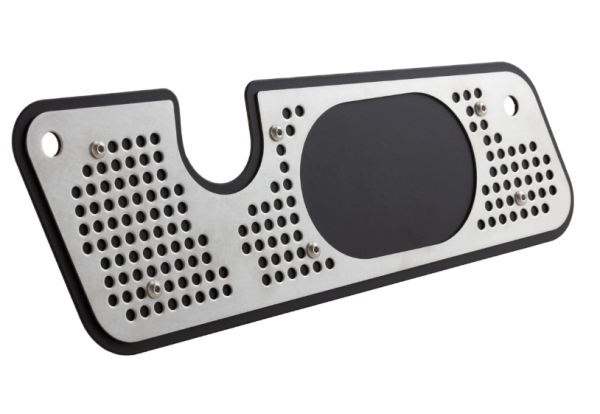 Exhaust trim swing arm for Vespa GTS/GTS Super/GTV/GT, black/silver