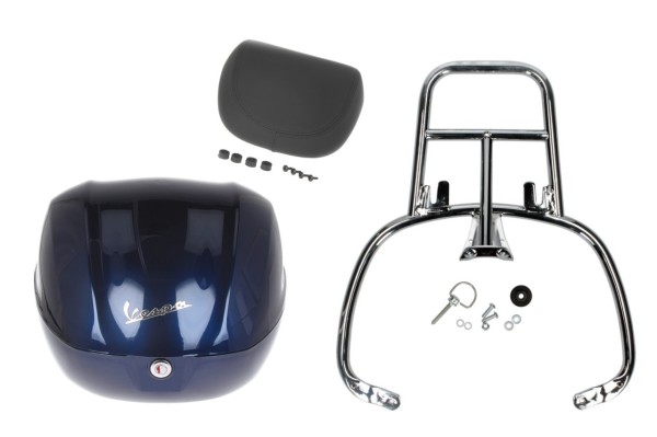 Topcase Kit 32L dark blue (289/A), back cushion black for Vespa Primavera
