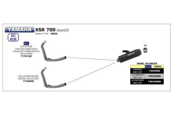 ARROW Auspuff REBEL Sip-On für Yamaha XSR700 2021-, Edelstahl schwarz u. Aluminium Endkappe (Nur mit