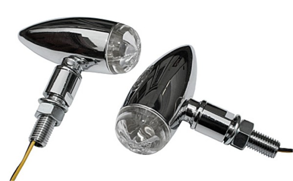 HIGHSIDER Pro Micro-Bullet LED Indicator Housing Chrome / Lens Clear (Pair), Front & Rear