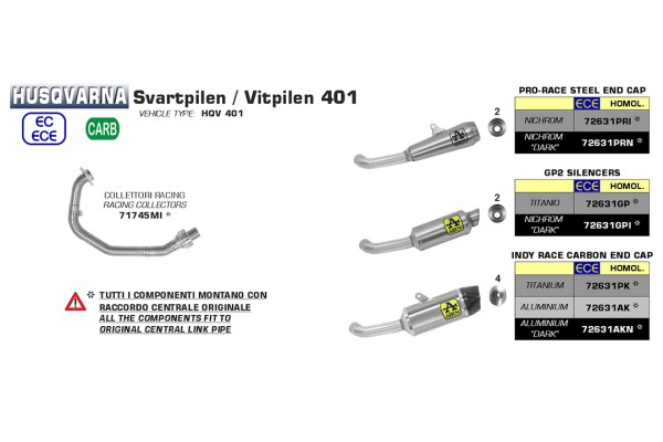 ARROW Auspuff PRO RACE für Husqvarna Svartpilen 401 / Vitpilen 401 2020-, Edelstahl