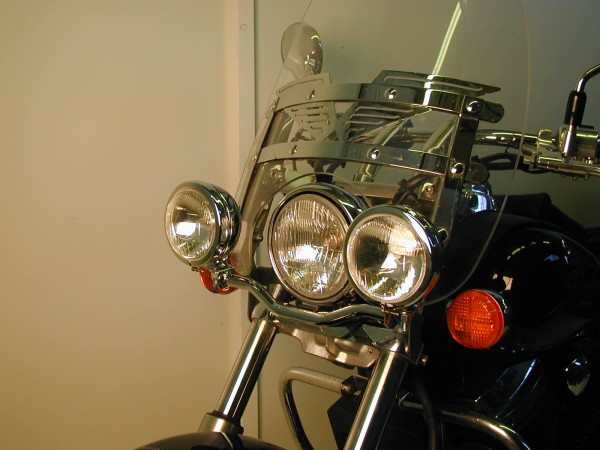 Twinlight auxiliary headlight set (high beam) chrome for VT 750 C Shadow with windshield (08-16)