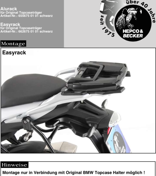 Easyrack top case carrier for combination with original BMW top case carrier for BMW S 1000 XR (15-19)