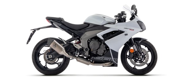 ARROW Racing-Komplettanlage mit VELOCE Endschalldämper Titan mit Cabonendkappe für Triumph Daytona 6