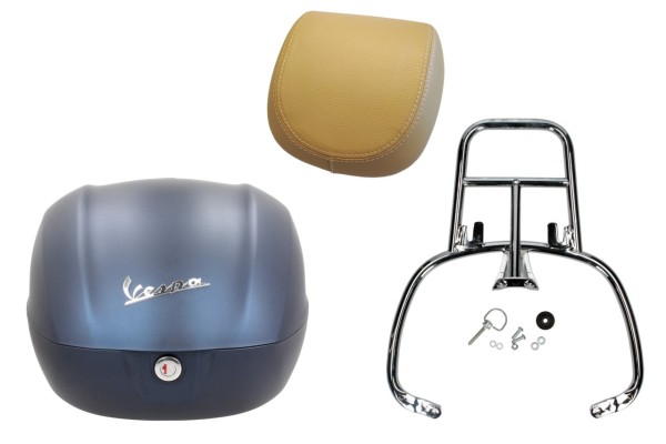 Topcase Kit 32L blue matt (282/A), back cushion beige for Vespa Primavera