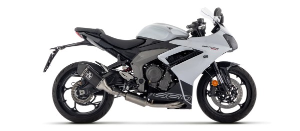ARROW Racing-Komplettanlage mit VELOCE Endschalldämper schwarz mit Cabonendkappe für Triumph Daytona