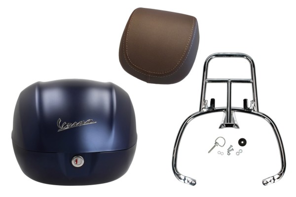 Topcase kit 32L deep blue matt opaco (288/A), brown back cushion for Vespa Primavera