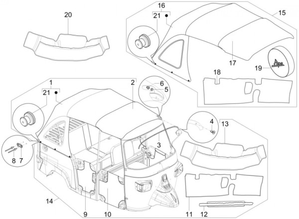 Door panel right for APE Calessino (13-17)