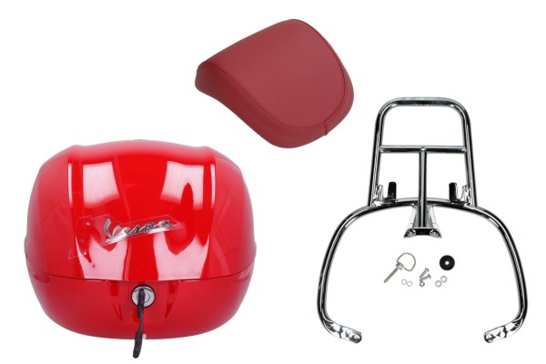 Topcase Kit 32L red dragon (894), back cushion red for Vespa Sprint / Primavera