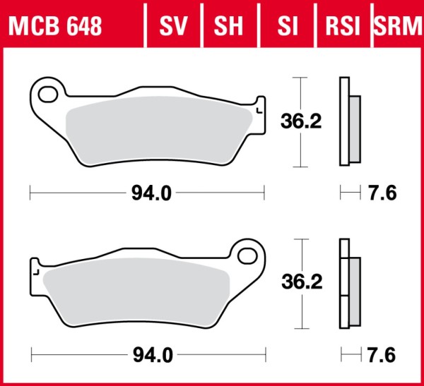 TRW Brake Pad Set MCB648SH, Sintered Metal, ECE R90 Approved