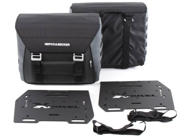 Side bag set Xtravel Basic incl. 2x universal adapter plate for tubular side case carrier