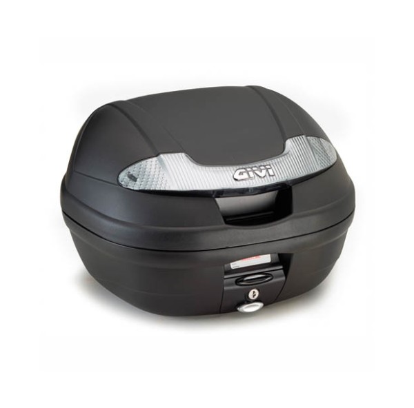 E340 Vision Tech MONOLOCK top case black with transparent reflectors and Givi plate