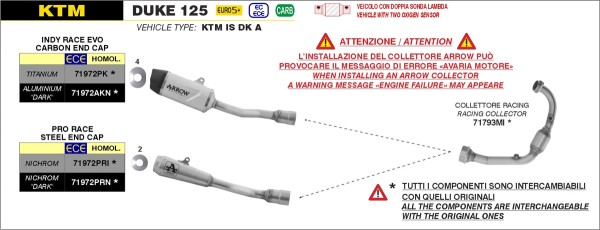 ARROW Racing manifold without catalytic converter for KTM Duke 125 (24-) /125 Enduro R (25-) /125 SMC R (25-)