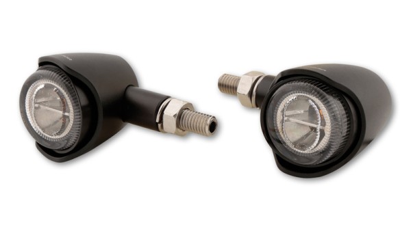 HIGHSIDER Pro Akron-X LED Mini Indicator Housing Black / Lens Smoke Gray (Pair), Front & Rear