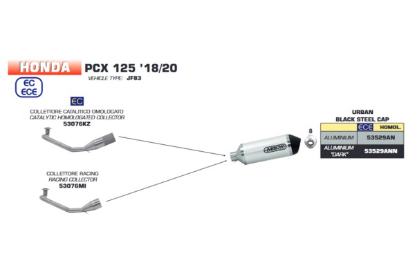 ARROW Auspuff DARK URBAN für Honda PCX 125 2018-, Aluminium schwarz