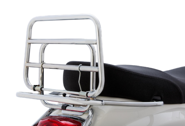 Rear luggage rack for Vespa LX/LXV/S 50-150cc, foldable, chrome