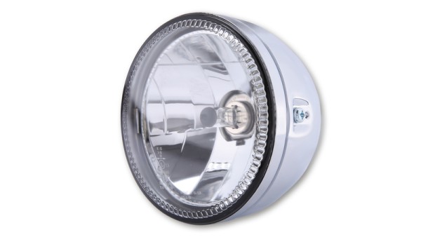 HIGHSIDER pro 5 3/4 inch main headlight Skyline H4 chrome With LED parking light ring, E-approved (1pc)