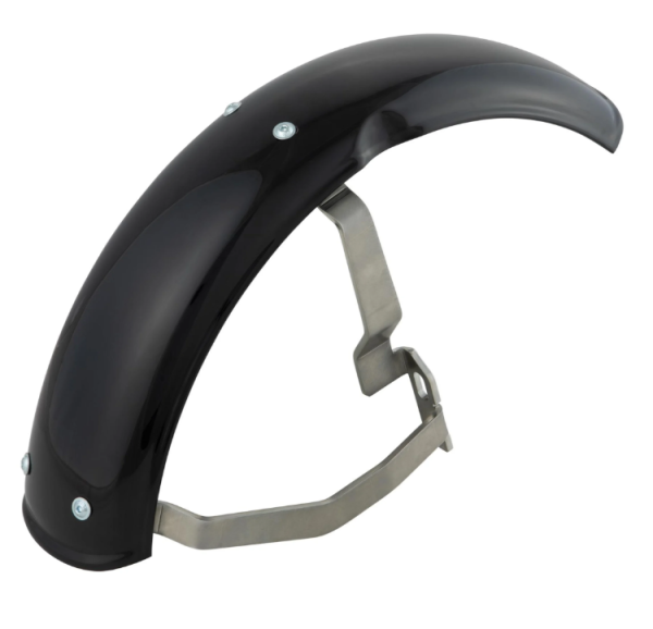 Mudguard 2.0 Garelli for Vespa PX 80-200cc, metal black glossy, bracket stainless steel brushed