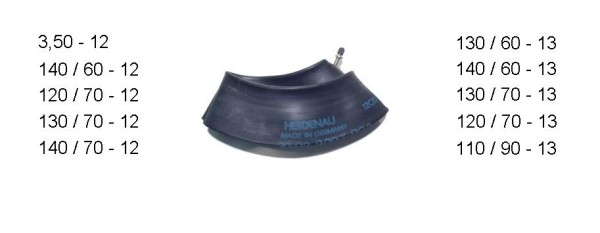 Heidenau tube 12/13 inch, valve 34G, 3.50,110/100-,110/90-,120/80-,130/80-,120/70-,130/70-,140/