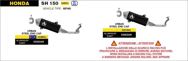 ARROW Auspuff DARK URBAN für Honda SH150 2025-, Aluminium schwarz mit Edelstahl-Endkappe