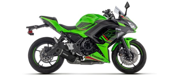 ARROW INDY RACE EVO Aluminum Exhaust System in Black with Carbon Fiber Tailpipe for Kawasaki Ninja 650 / Z 650