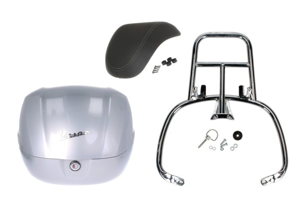 Topcase Kit 32L gray (G41), back cushion black for Vespa Primavera
