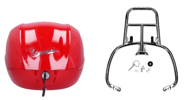 Topcase kit 32L red dragon (894), luggage rack chrome for Vespa Sprint / Primavera