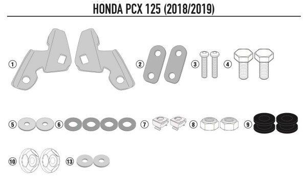 Mounting kit for windshield 1163DTG for Honda PCX 125 (Bj.18-) Givi