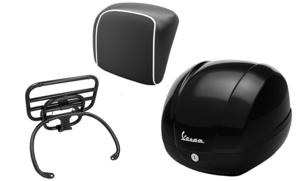 Topcase kit 36L nero cosmo (98/A), luggage rack chrome, back cushion black for GTS 125/300/310