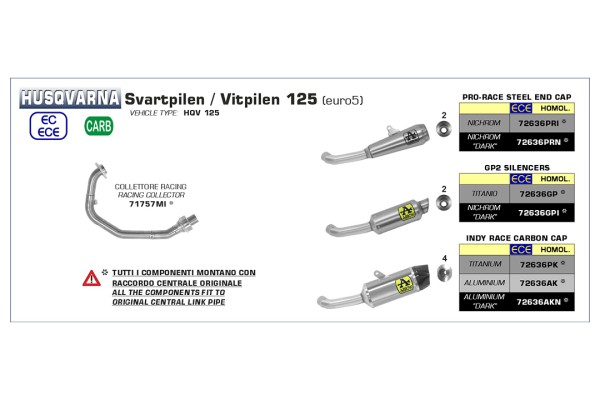 ARROW Auspuff PRO RACE für Husqvarna Svartpilen 125 2021-, Edelstahl schwarz