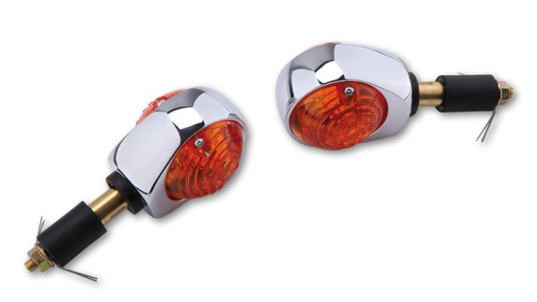 HIGHSIDER Smart ox-eye bulb handlebar end blinker housing chrome / lens orange (pair), front & rear