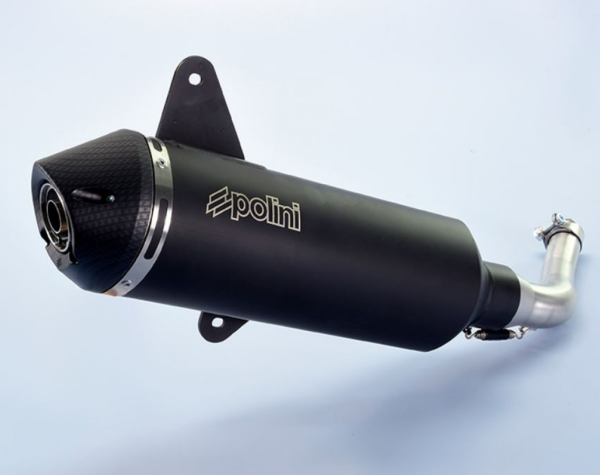 Polini, exhaust system aluminum, black, catalyst, Vespa 300 GTS, GTV E4 2017 -, with ABE
